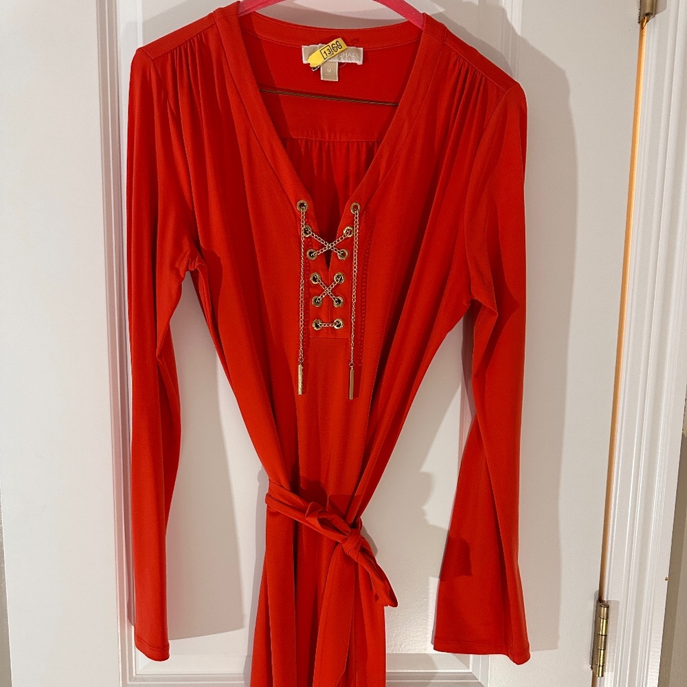 Michael Kors Size M Orange Lace-Up Dress – Bold & Stylish!